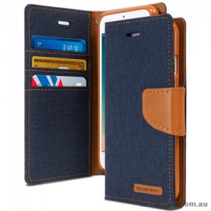 Korean Mercury Canvas Diary Diary Wallet Case Cover For iPhone X - Navy