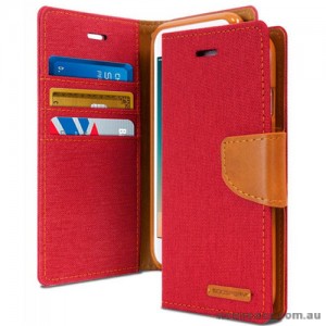 Korean Mercury Canvas Diary Diary Wallet Case Cover For iPhone X - Red