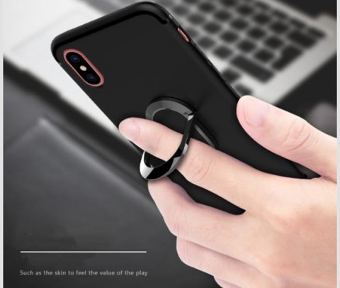TPU Magnetic Holder With iRing Matte Finish For iPhone X - Black