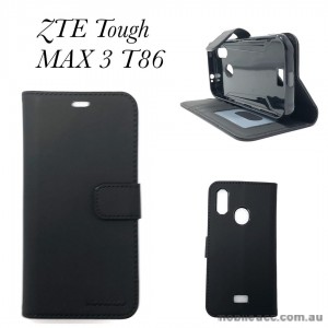 Soft Feeling Mooncase Diary  Wallet Case Cover For Telstra  ZTE Tough MAX 3 T86  Black