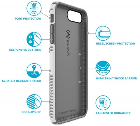 ORIGINAL Speck Products Presidio Grip Cell Phone Case For iPhone 7 White/Ash Grey 