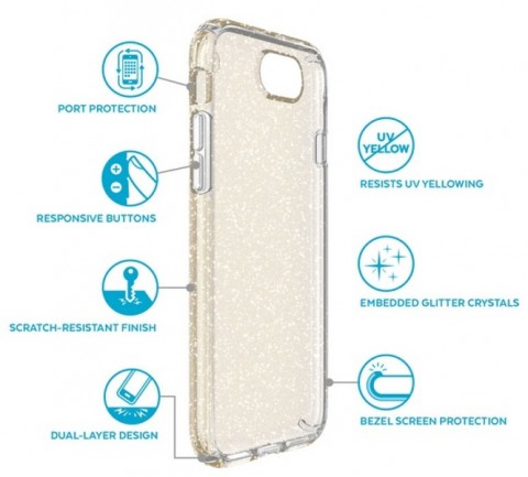 ORIGINAL Speck Presidio Clear Glitter Case for iPhone 7 Clear with Gold Glitter