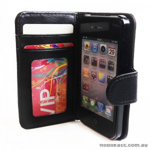 Litchi Skin Wallet Case with ID Slot for Apple iPhone 4S / 4
