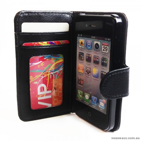 Litchi Skin Wallet Case with ID Slot for Apple iPhone 4S / 4