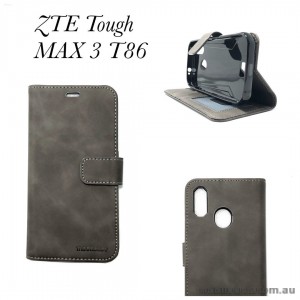 Soft Feeling Mooncase Diary  Wallet Case Cover For Telstra  ZTE Tough MAX 3 T86  GREY
