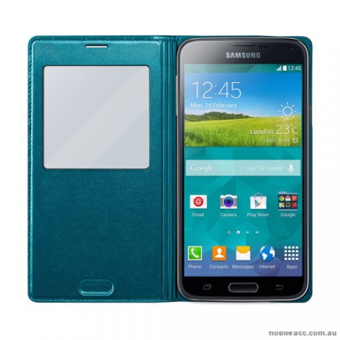 Official Samsung Galaxy S5 S-View Premium Flip Cover - Blue Topaz