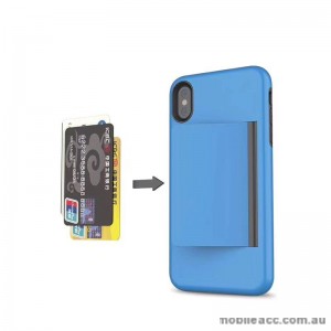 Soft Feeling Hard Shockproof Heavy Duty Case With Card Holder For iPhone XR 6.1'  BLUE