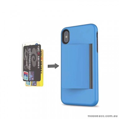 Soft Feeling Hard Shockproof Heavy Duty Case With Card Holder For iPhone XR 6.1'  BLUE