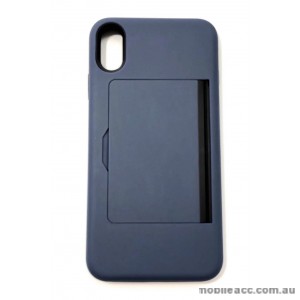Soft Feeling Hard Shockproof Heavy Duty Case With Card Holder For iPhone XR 6.1'  Navy Blue