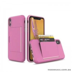 Soft Feeling Hard Shockproof Heavy Duty Case With Card Holder For iPhone XR 6.1'  Pink