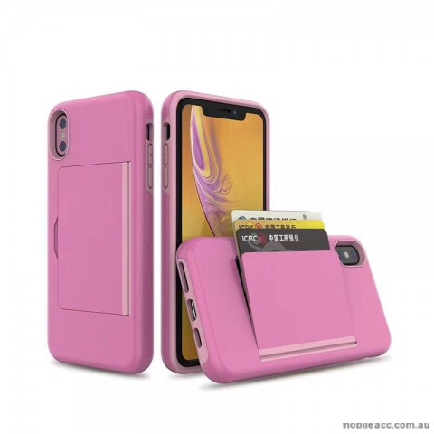 Soft Feeling Hard Shockproof Heavy Duty Case With Card Holder For iPhone XR 6.1'  Pink