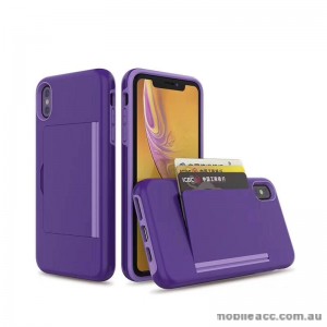 Soft Feeling Hard Shockproof Heavy Duty Case With Card Holder For iPhone XR 6.1' Purple