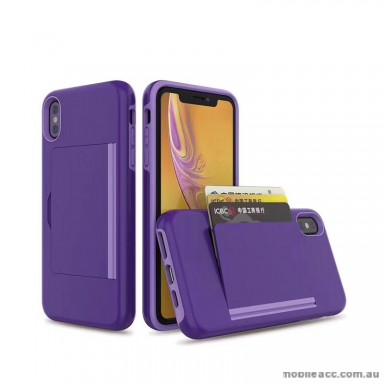 Soft Feeling Hard Shockproof Heavy Duty Case With Card Holder For iPhone XR 6.1' Purple