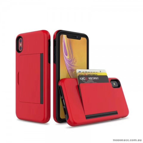 Soft Feeling Hard  Heavy Duty Case With Card Holder For iPhone XS MAX  6.5'  Red