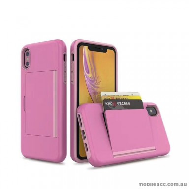 Soft Feeling Hard  Heavy Duty Case With Card Holder For iPhone XR  6.1'  Pink