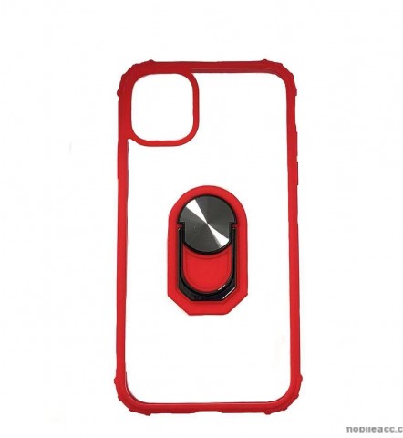 Hard Shockproof Heavy Duty Case With Stand and Magnet  For iPhone 11 6.1"  Clear Red