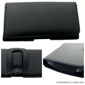 Litchi Skin Synthetic Leather Side Pouch for Universal phone size 5 inches - Black
