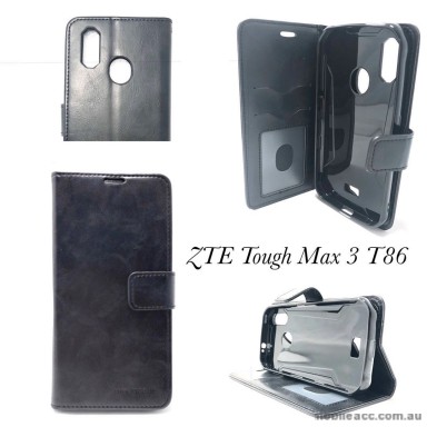 Mooncase Diary  Wallet Case Cover For Telstra  ZTE Tough MAX 3 T86  BLACK