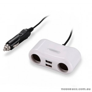 5V 3.1A Dual USB Car Charger With Cigarette Lighter Socket - White