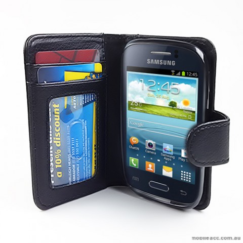 Synthetic Leather Wallet Case for Telstra Samsung Galaxy Young S6310 - Black