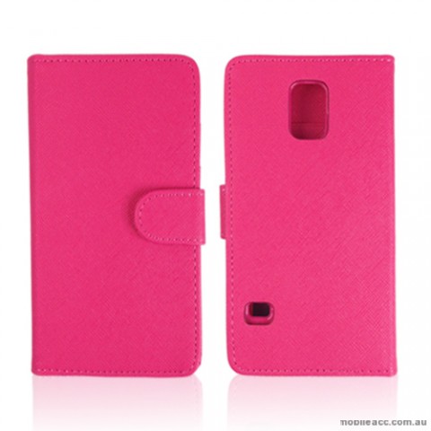 Synthetic Leather Wallet Case Cover for Samsung Galaxy S5 - Hot Pink