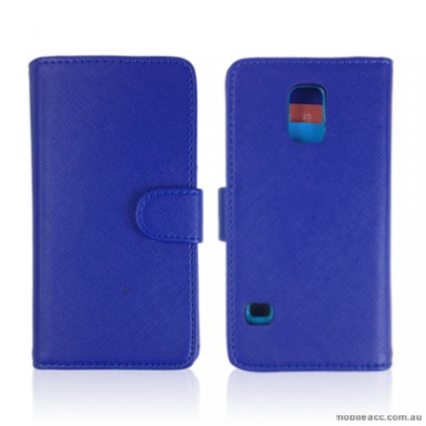 Synthetic Leather Wallet Case Cover for Samsung Galaxy S5 - Blue