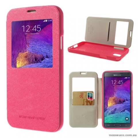 Korean WOW Window View Flip Cover for Samsung Galaxy Note 4 - Hot Pink