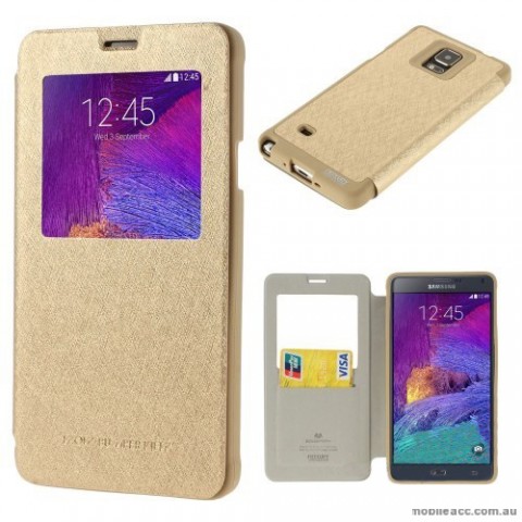 Korean WOW Window View Flip Cover for Samsung Galaxy Note 4 - Gold