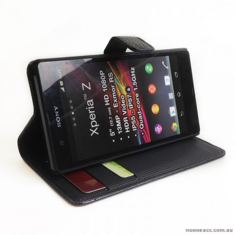 Synthetic PU Leather Wallet Case for Sony Xperia Z - Black