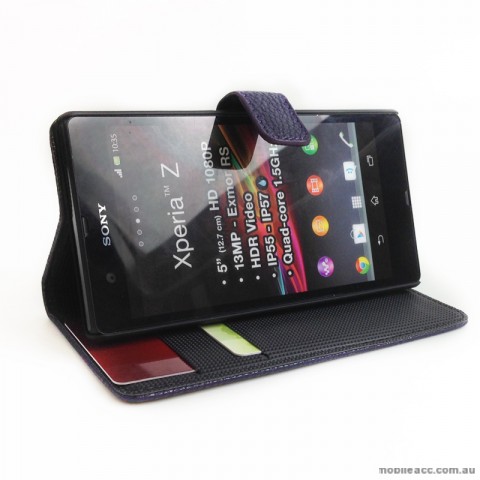 Synthetic PU Leather Wallet Case for Sony Xperia Z - Dark Purple