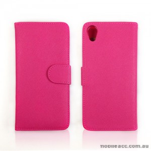 Synthetic Leather Wallet Case Cover for Sony Xperia Z2 D6503 - Hot Pink