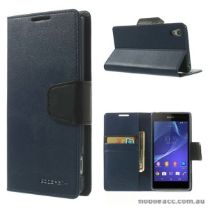 Korean Sonata Wallet Case for Sony Xperia Z3 - Navy Blue