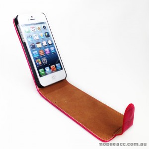 Snake Skin Leather Flip Case for iPhone 5/5S/SE - Hot Pink