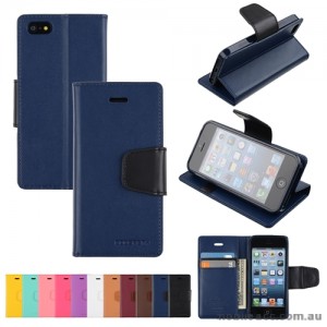 Mercury Goospery Sonata Diary Wallet Case for iPhone 5/5S/SE - Navy Blue