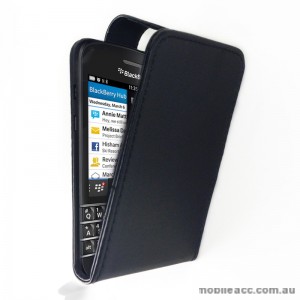 Synthetic PU Leather Flip Pouch Case with Card Slots for Blackberry Q10 - Black