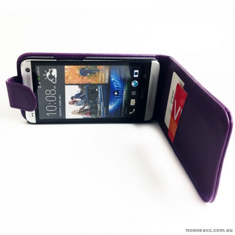 Synthetic PU Leather Flip Case for HTC One M7 - Purple
