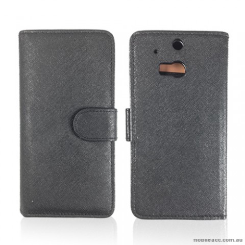Synthetic Leather Wallet Case Cover for HTC One M8 - Black