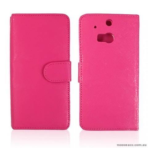 Synthetic Leather Wallet Case Cover for HTC One M8 - Hot Pink