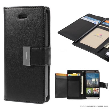 Korean Mercury Rich Diary Double Wallet Case for HTC one M9 - Black
