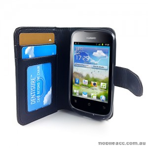Synthetic Leather Wallet Case for Telstra Huawei Ascend Y201 - Black