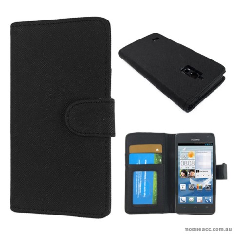 Synthetic Wallet Case Cover for Huawei Ascend G526 - Black 