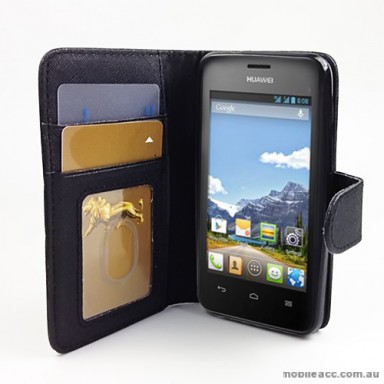 Synthetic Leather Wallet Case for Huawei Ascend Y320 - Black