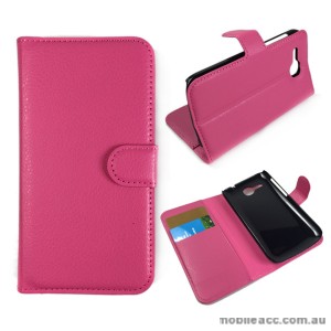 Litchi Skin Wallet Case Cover for Huawei Ascend Y600 - Hot Pink