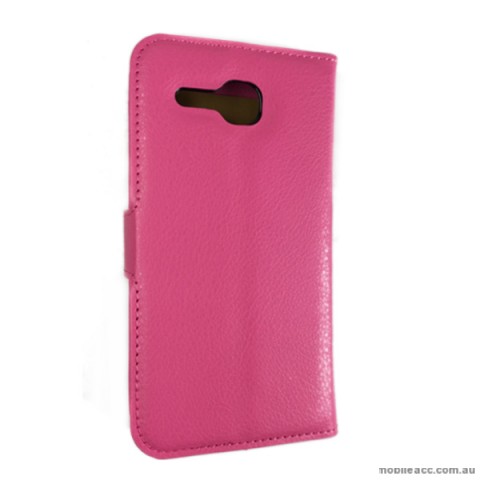 Litchi Skin Wallet Case Cover for Huawei Ascend Y600 - Hot Pink