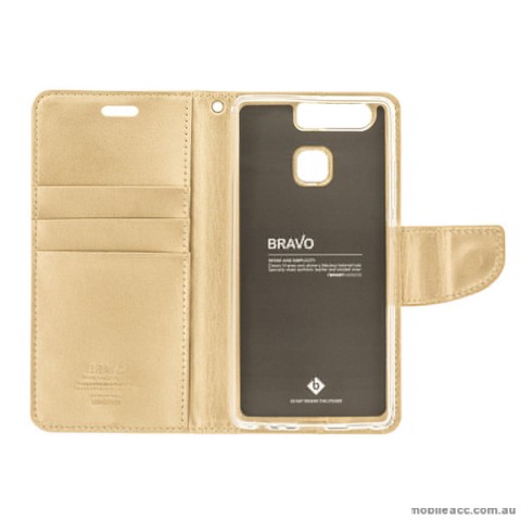 Mercury Goospery Bravo Diary Wallet Case For Huawei P9 Plus - Gold