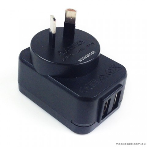 Safety Approval Travel Adapter Charger with Dual USB Output - Black