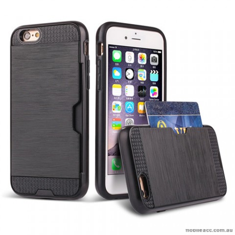Rugged Shockproof Tough Back Case With Side Card Slot For iPhone 6/6s - Black