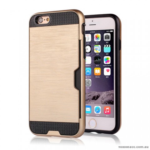 Rugged Shockproof Tough Back Case With Side Card Slot For iPhone 6/6s - Gold