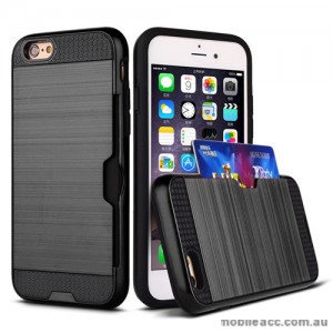 Rugged Shockproof Tough Back Case With Side Card Slot For iPhone 6+/6S+- Black