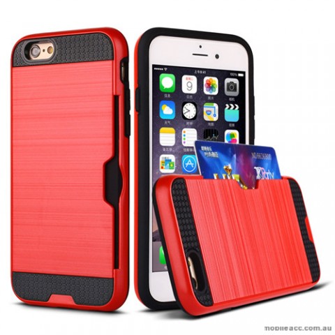 Rugged Shockproof Tough Back Case With Side Card Slot For iPhone 6+/6S+  - Red